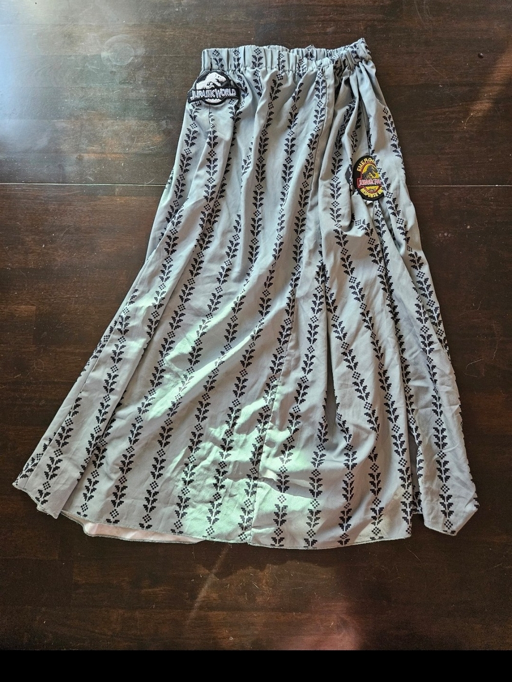 Gray Printed Maxi Skirt Jurrasic Park Theme